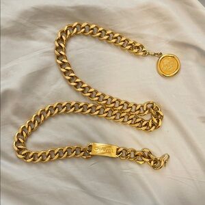 CHANEL Gold Chain Belt with Logo Charm